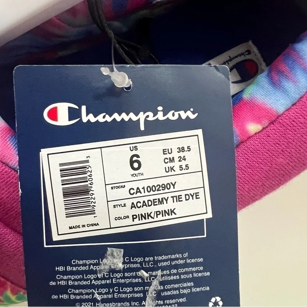 Champion Academy Youth Women’s Pink Tie Dye Slippers Slide On Shoes Sz 6 NWT